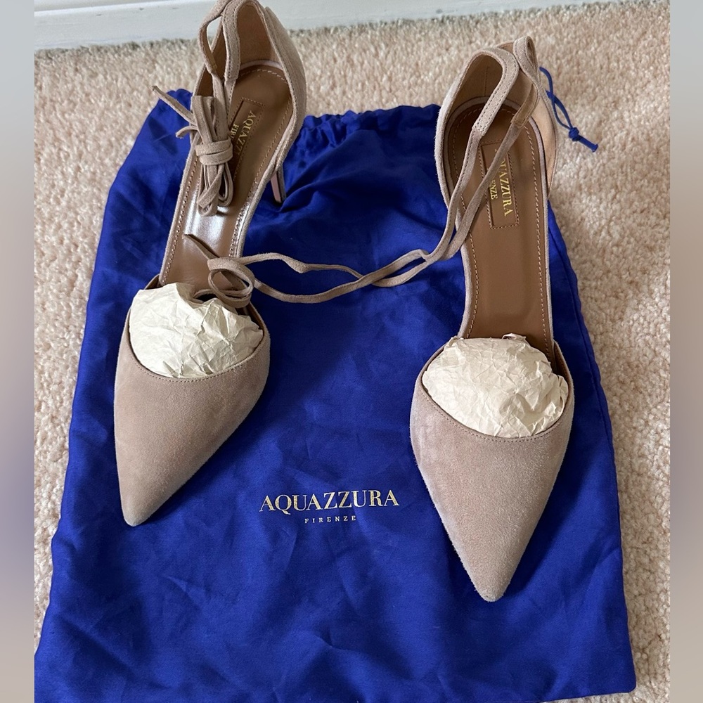 Aquazzura Beige Suede Pointed Heels - Picture 3 of 6